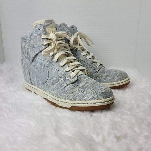 Rare Nike Dunk Sky Hi Sneaker Wedge Size 8 Premium Silver Sail  585560-101 2013 - Picture 1 of 8